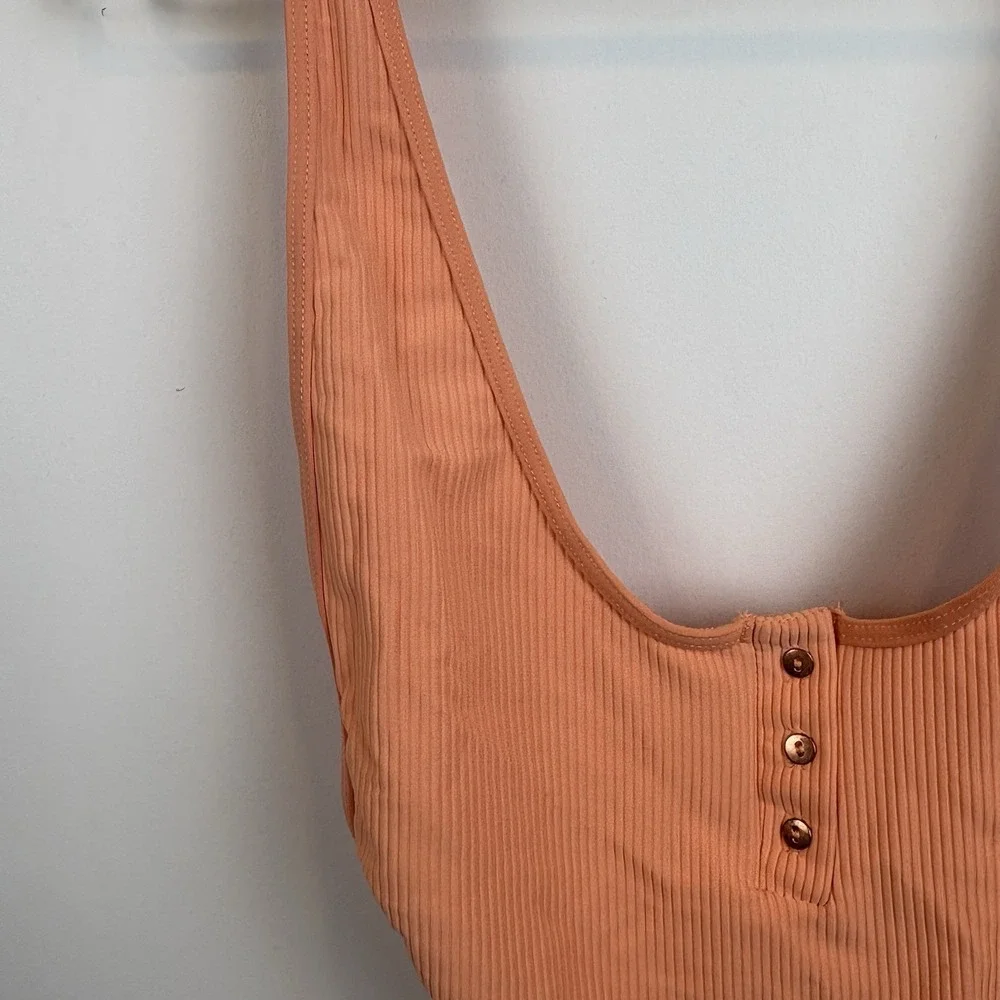 Frankie's Bikinis Orange Ribbed One Piece Swimsuit  Size M Cheeky‎ High Cut
